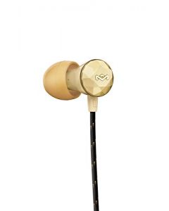 House of Marley, Nesta Ceramic In-Ear Headphones - Noise-Isolating Design, In-line Microphone with 3-button Remote, Solid, Durable and Wear Resistant, Stash Bag, 2 Size Ear Gels, EM-FE033-GD Gold
